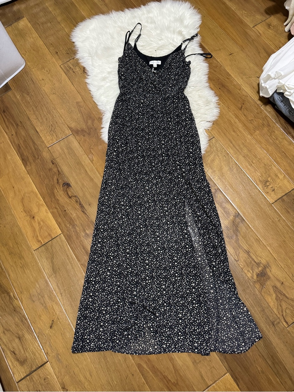 She + Sky Black Cheetah Maxi Slip Dress with Spaghetti Straps